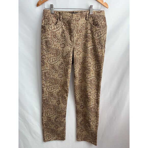 Ann Taylor Stretch Brown Paisley Jeans Shaping Size 6 Funky Retro Straight Leg - Picture 1 of 10